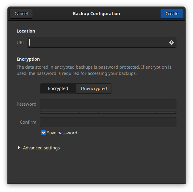 Add new repository in Pika Backup