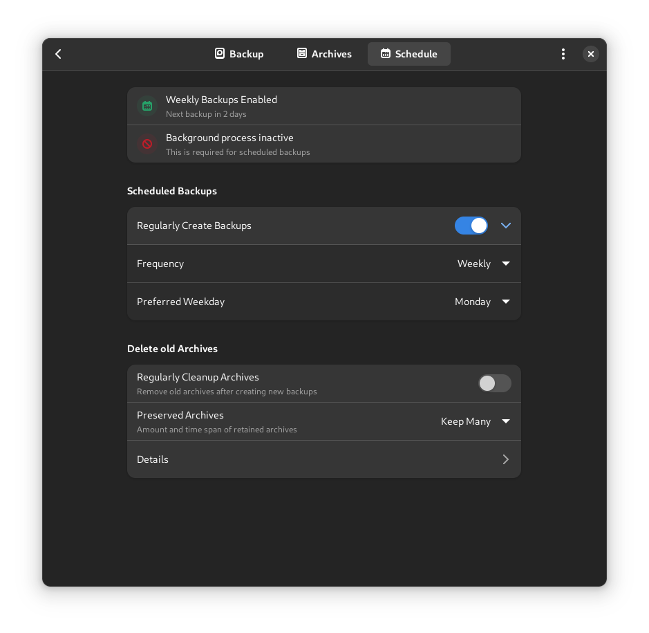 Schedule automatic backups